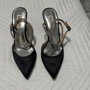 Badgley Mischka Black Satin Heels with Silver Accents